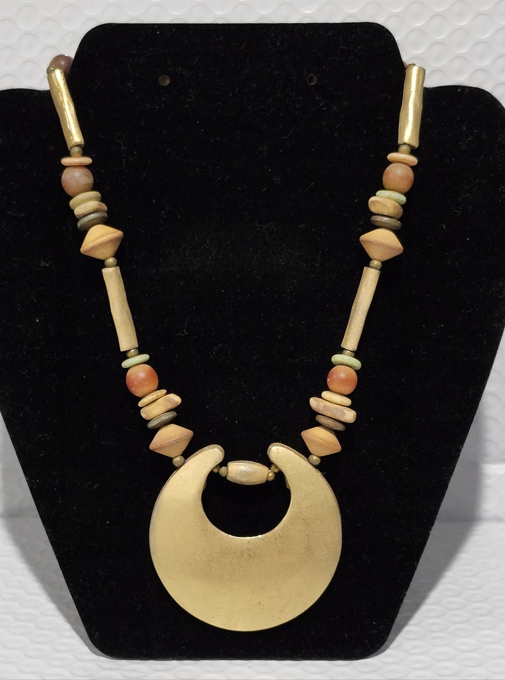 Dauplaise Gold-Tone Metal & Wood Crescent Statement Necklace